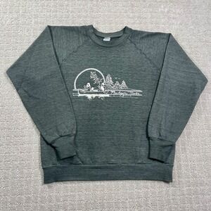 True Vintage 70s Muskegon River‎ Michigan HealthKnit Sz Small Canoe Sweatshirt